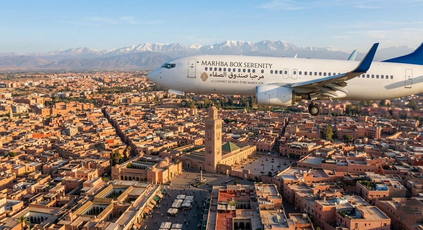 Voyageur arrivant sereinement à Marrakech avec son kit eSIM Marhba Box